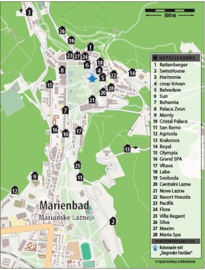 Kuren in Tschechien: Lageskizze des Kurhotel Royal in Marienbad Mariánske Lázne