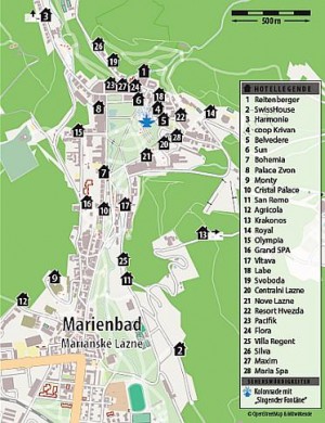Kuren in Tschechien: Lageskizze vom Ensana Health Spa Hotel Centrálni Lázne in Marienbad